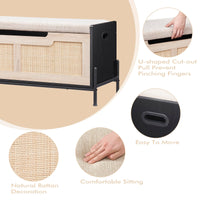 Panca portaoggetti in rattan Garvee da 39,4" con cuscino per seduta, 2 cerniere di sicurezza, cassapanca portaoggetti, scarpiera, rovere e nero per soggiorno e corridoio