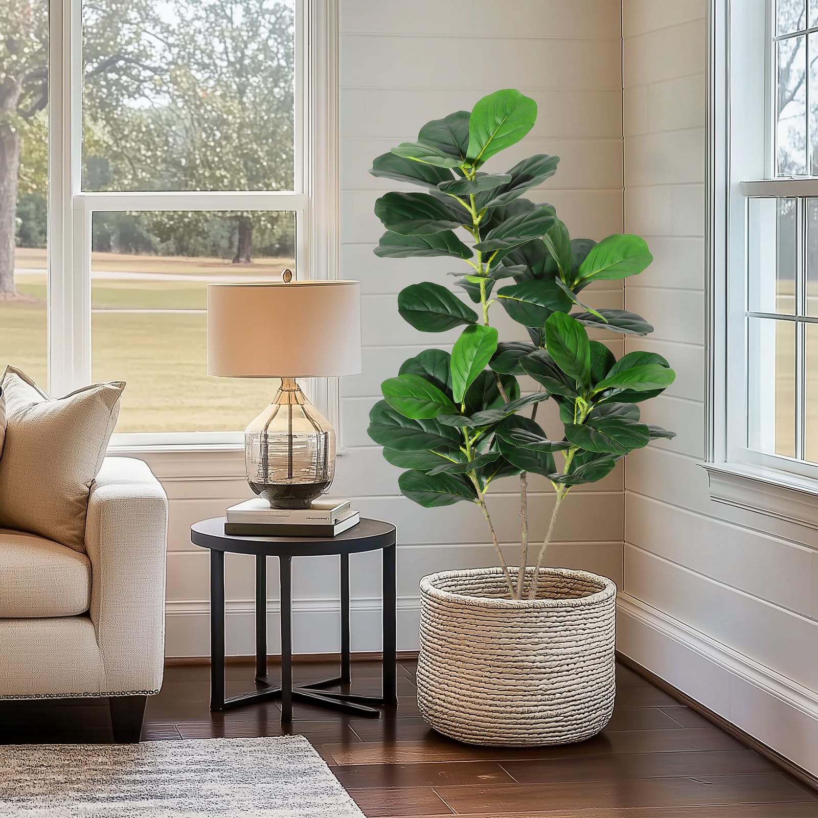 Albero di fico artificiale Garvee da 4 piedi con vaso in PP nero per la decorazione di casa e ufficio, design realistico, facile da pulire, resistente alle intemperie, materiale in seta