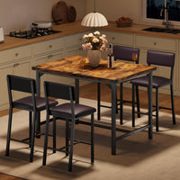Set da pranzo Garvee per 4 persone con poggiapiedi e protezioni angolari, altezza bancone, sgabelli da bar imbottiti, legno e metallo, compatto, per cucina e appartamento, multicolore