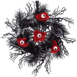 Ghirlanda per porta di Halloween Garvee da 18 pollici con ragni glitterati, rose rosse e nere, rattan nero naturale per uso interno ed esterno, 45 cm, nero - rosso