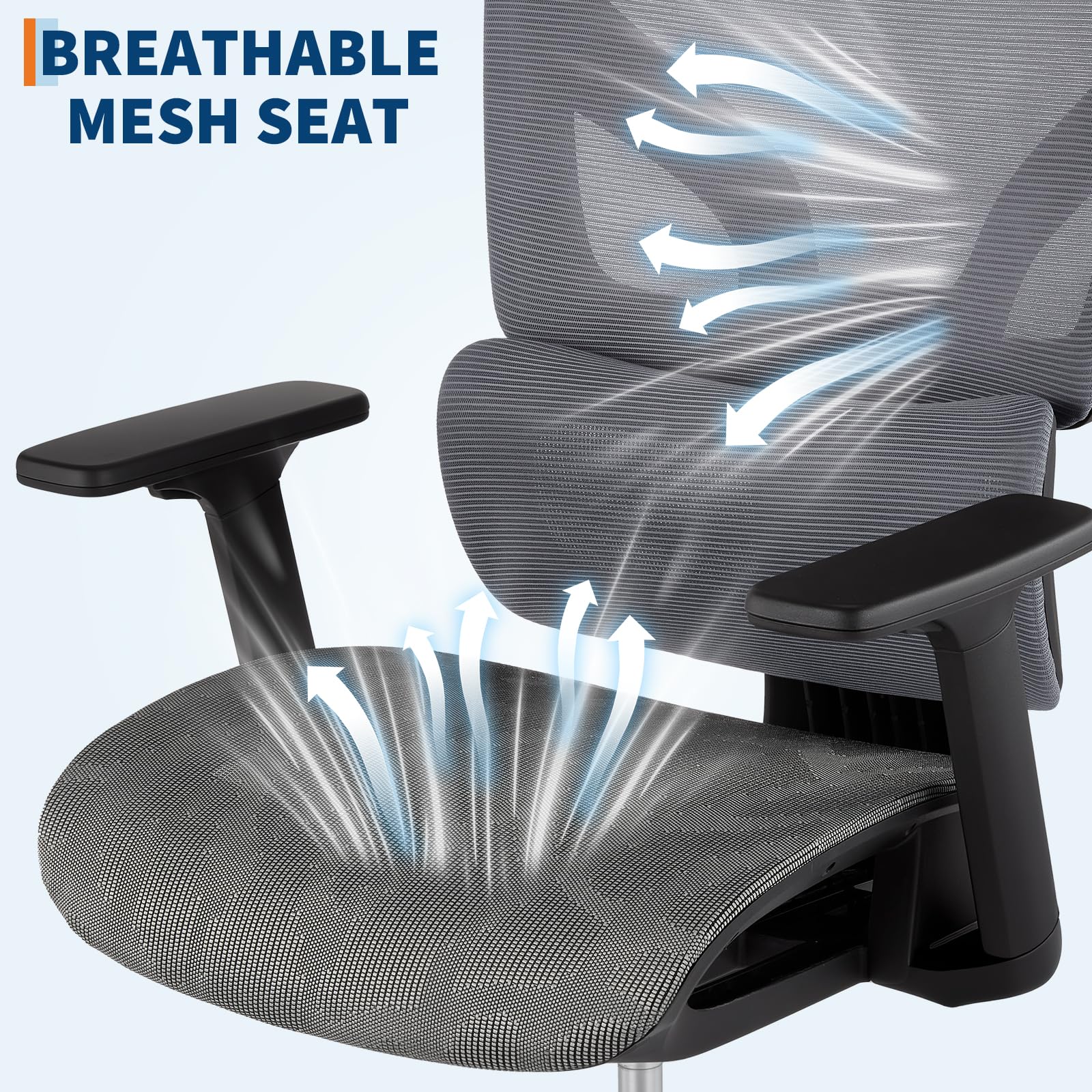 Sedia da ufficio ergonomica Garvee con rete traspirante, braccioli 3D, altezza del sedile regolabile, poggiapiedi in acciaio, reclinazione di 135°, grigia per ufficio e gaming