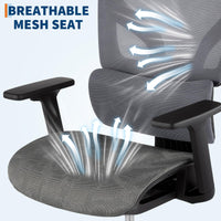 Sedia da ufficio ergonomica Garvee con rete traspirante, braccioli 3D, altezza del sedile regolabile, poggiapiedi in acciaio, reclinazione di 135°, grigia per ufficio e gaming