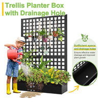 GARVEE Fioriera da Esterno in Metallo Zincato Nero con Traliccio Privacy a 3 Pannelli, Fori di Drenaggio e Ruote Bloccabili, per Patio e Giardino