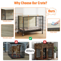 Garvee Dog Crate Furniture 27,2" in legno con ruote e doppie porte per cani di piccola e media taglia, per interni, grigio rustico