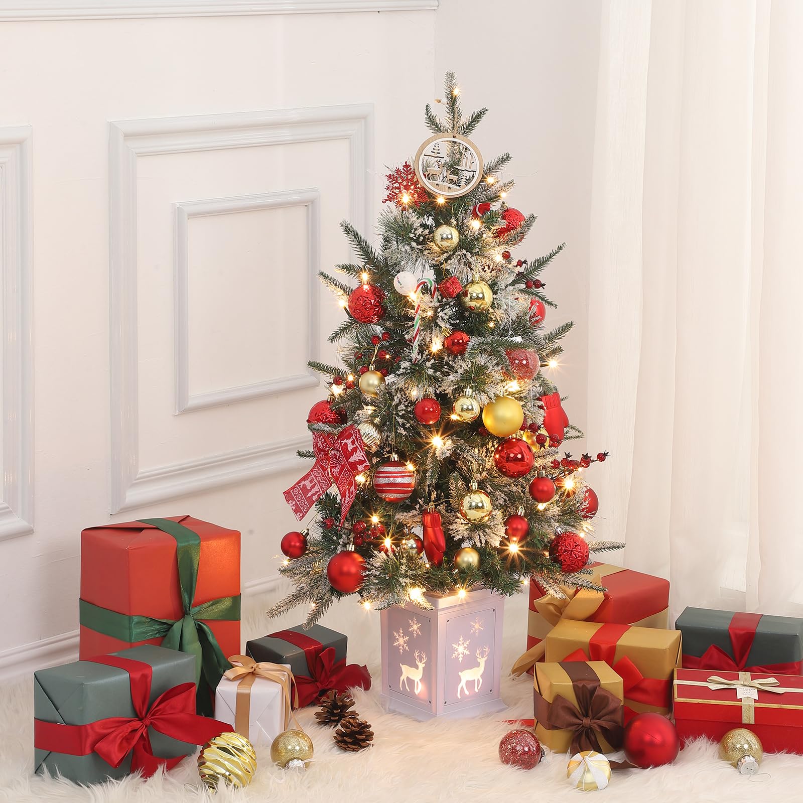 Albero di Natale artificiale Garvee, confezione da 2 – 91 cm, 78 LED (bianco caldo), 8 modalità di luce, base semicircolare, fibra ottica, effetto gelo