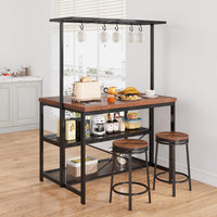 Isola da cucina Garvee con spazio di archiviazione, tavolo da 42", ripiani a 3 livelli, 5 ganci, MDF e metallo per cucina e sala da pranzo, versatile, zona pranzo, grigio
