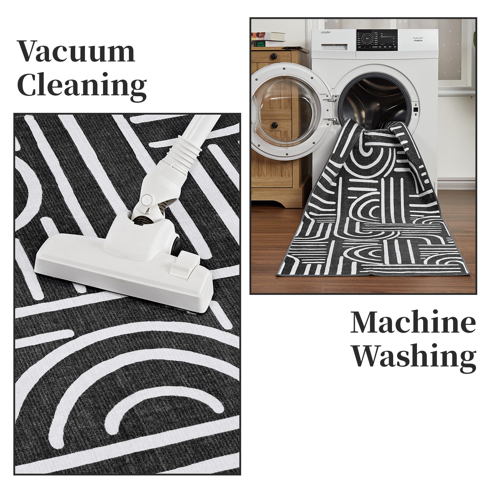 Tappeto Garvee per camera da letto 160x230 lavabile antiscivolo a pelo corto nero per soggiorno e sala da pranzo