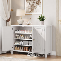 Scarpiera Garvee con ante, stile rustico, 4 ripiani, grande, bianca, MDF, robusta, antiribaltamento, sicura, per corridoio e soggiorno