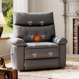 Garvee Poltrona Recliner Oversize in Pelle PU con Massaggio e Riscaldamento, Braccioli Comfort, Girevole e Dondolo, Perfetta per Soggiorno e Relax, Nero - Grigio
