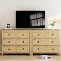 Cassettiera in rattan Garvee da 29" in legno per camera da letto, 3 cassetti, robusta, molto spaziosa, soggiorno, cameretta dei bambini