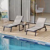 Garvee Set 2 Chaise Lounge Tessile con Tavolino, 5 Posizioni Regolabili, Telaio in Ferro Antiruggine, Giardino e Piscina, Nero - Brown