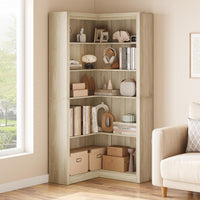 Mensola angolare Garvee da 71,8" a forma di L in stile rustico, a 5 ripiani, in MDF, antigraffio, stabile, con kit antiribaltamento, per soggiorno, bianco