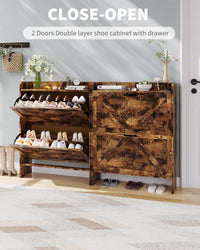 Garvee Scarpiera con 2 cassetti pieghevoli, scarpiera rustica marrone in stile fattoria per corridoio e ingresso, salvaspazio