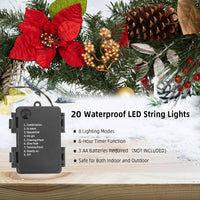 Ghirlanda natalizia preilluminata Garvee con 20 luci LED, 1,8 m, a batteria, timer, rosso e oro, per uso interno ed esterno