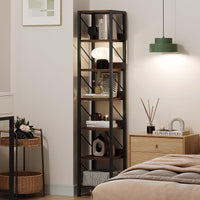 Libreria stretta Garvee a 6 ripiani con 6 ripiani per camera da letto e ufficio, 66"x12"x12", MDF robusto e metallo, design industriale, salvaspazio
