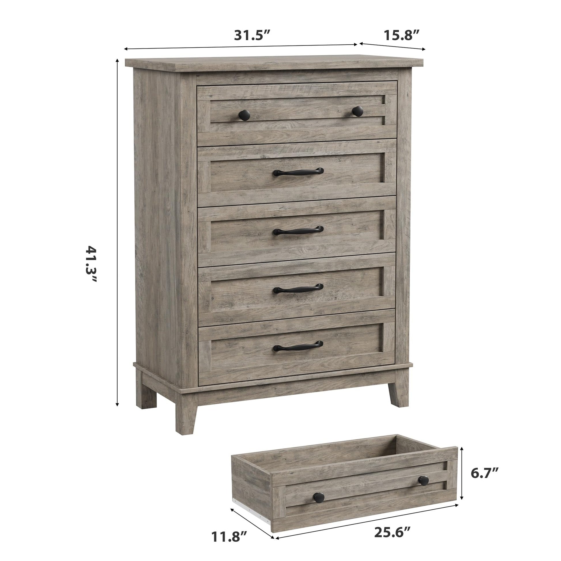 Cassettiera Garvee a 5 cassetti con ampio spazio di archiviazione, in legno MDF, tavolo impermeabile per camera da letto e soggiorno, 31,5x15,8x41,3 pollici, colore naturale