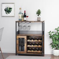 Mobile bar per vino Garvee a 3 ripiani con portabottiglie rimovibile, portabicchieri e porta a rete per cucina e soggiorno, 27,2"L x 13,8"P x 36,2"A, MDF e ferro, versatile