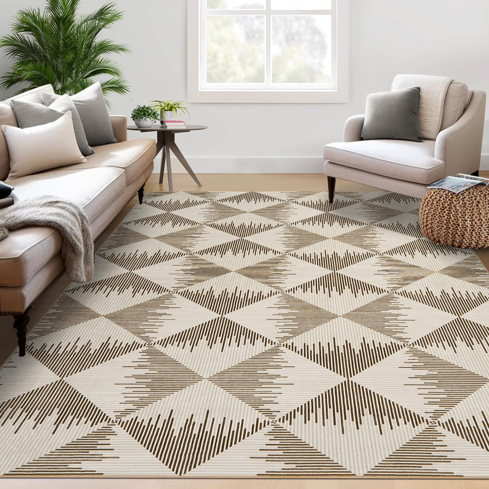 Tappeto per soggiorno Garvee 200x290cm, lavabile, antiscivolo, a pelo corto, per soggiorno, camera da letto, sala da pranzo, beige