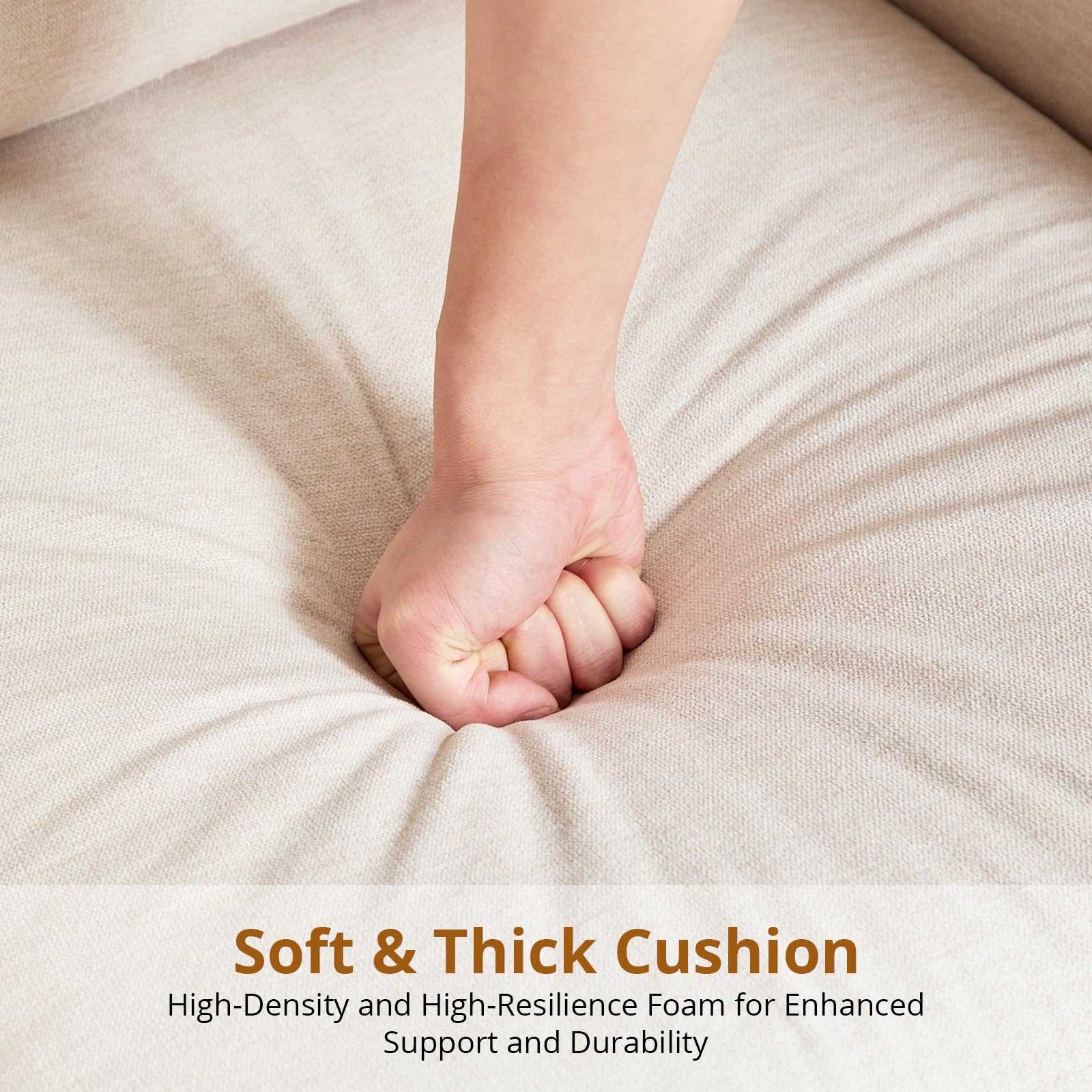 Poltrona Garvee Mid-Century in tessuto di lino traspirante, morbida imbottitura, gambe in legno massello. Per soggiorno e ufficio, design moderno, versatile, beige.