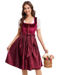 Garvee Dirndl Abito tradizionale da donna in velluto midi, Dirndl, vestito Oktoberfest, rosso vino, taglia 34