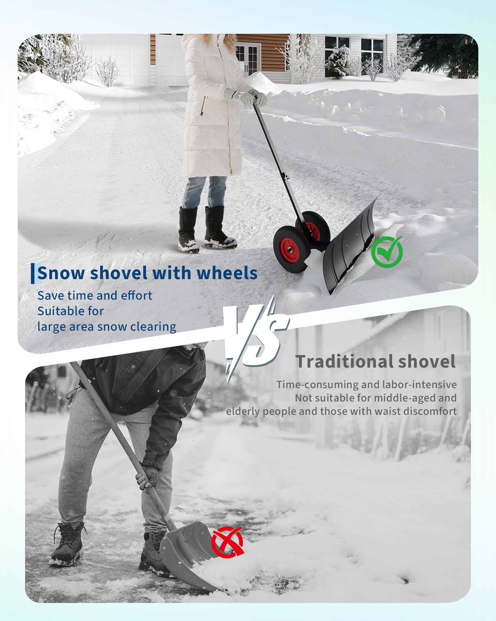 Pala da neve Garvee 74x42cm – regolabile in altezza in 5 posizioni, in metallo, per giardino, vialetti e vialetti d’accesso in inverno.