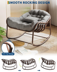 Sedia a dondolo Papasan da esterno Garvee, sedia a sdraio in rattan di grandi dimensioni con struttura in acciaio per balcone e giardino, grigia