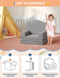 Divano per bambini Garvee 2 in 1 convertibile con elevato comfort, schiuma, morbido Sherpa, antiscivolo, grigio per sala giochi, leggero e sicuro