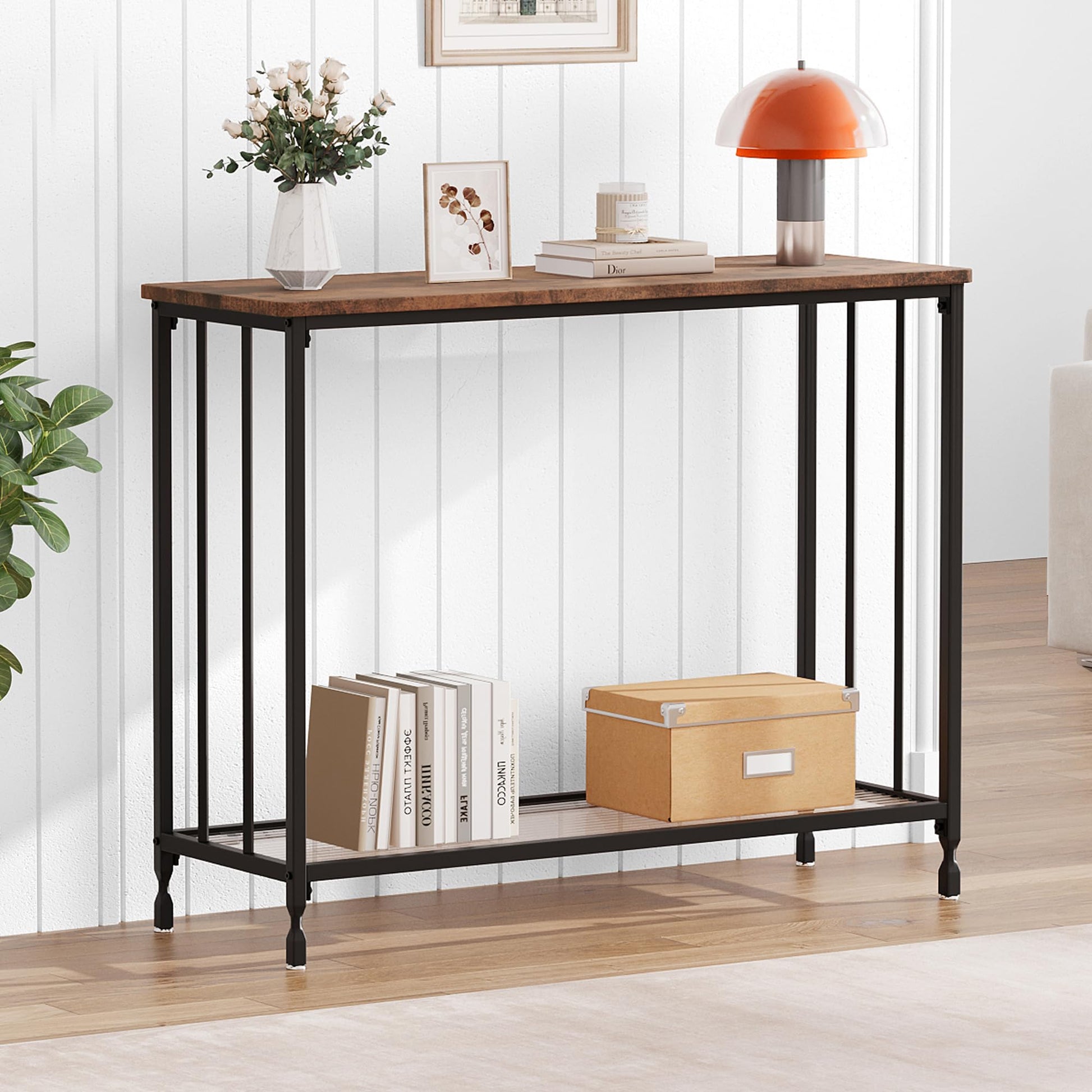 Tavolo consolle stretto Garvee 33,5"L x 11,8"W x 31,9"H Struttura in metallo effetto legno vintage per soggiorno e corridoio