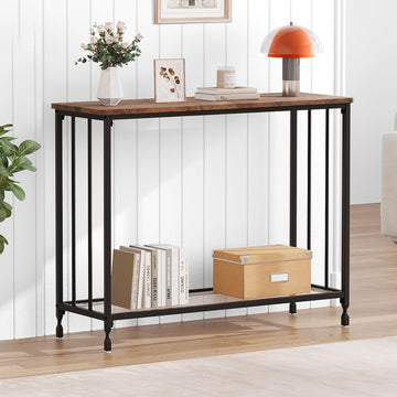 Tavolo consolle stretto Garvee 33,5"L x 11,8"W x 31,9"H Struttura in metallo effetto legno vintage per soggiorno e corridoio