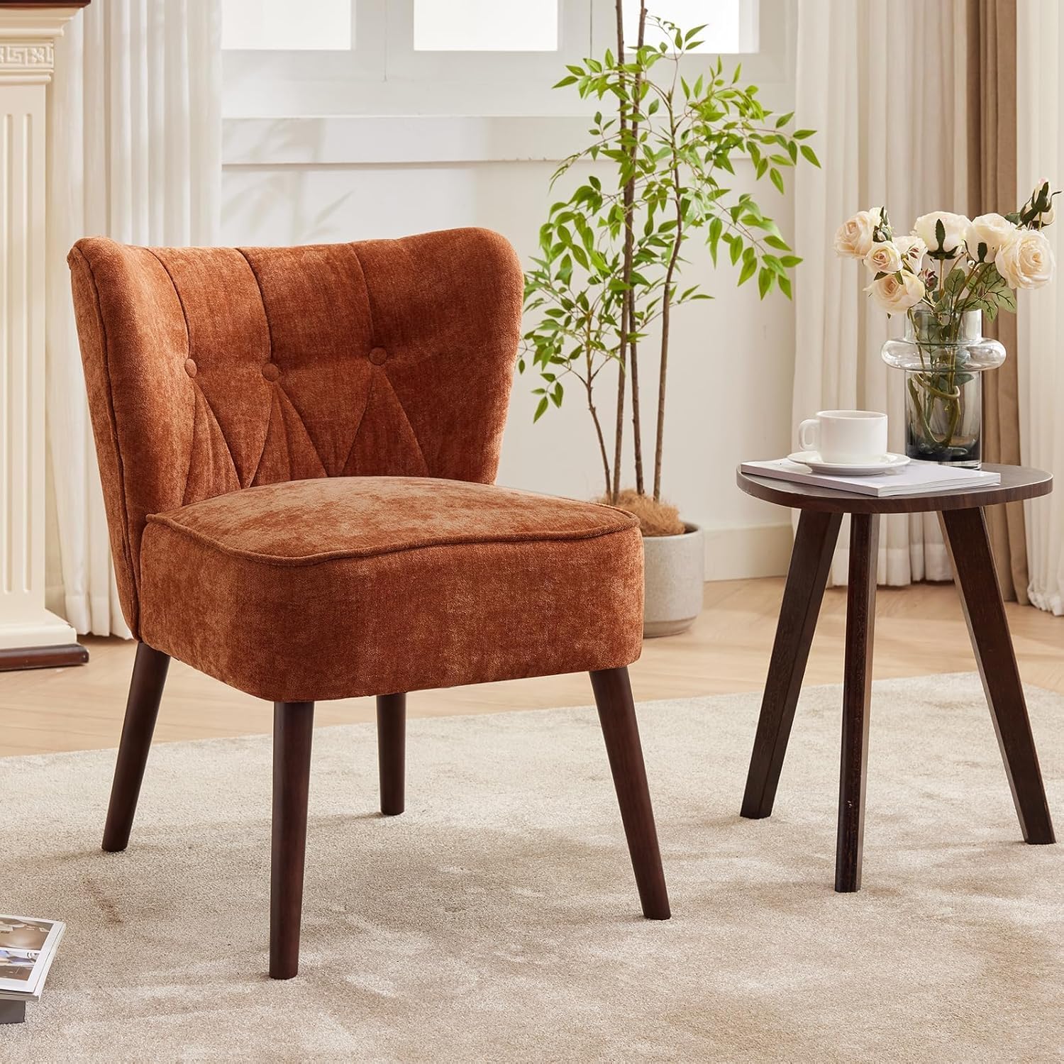 Sedia ergonomica Garvee Mid-Century Modern con schienale alto e braccioli, rivestimento in velluto, per soggiorno, ufficio, 22x26 pollici, velluto