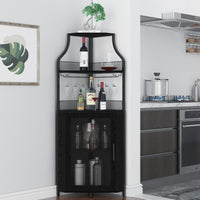 Mobiletto angolare portaoggetti Garvee, 5 ripiani con portabicchieri, ripiani regolabili, struttura in metallo, MDF, porta a battente, nero, per soggiorno e cucina, 47,2 x 45,7 x 152,4 cm
