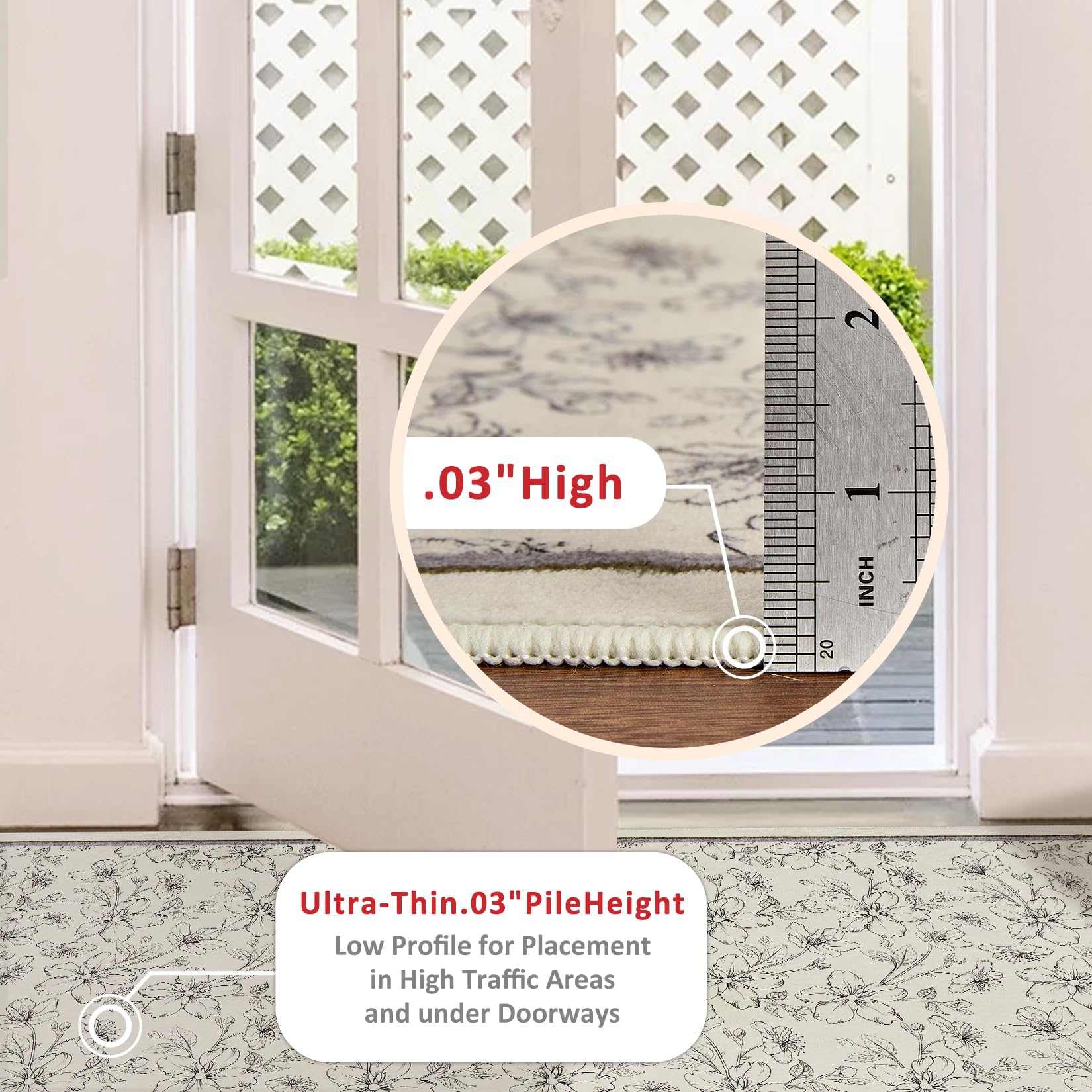 Tappeto Garvee lavabile per soggiorno, motivo floreale vintage, pelo corto, antiscivolo, morbido, per soggiorno, camera da letto, stile rustico, sala da pranzo, cameretta dei bambini, 120x170 cm, beige