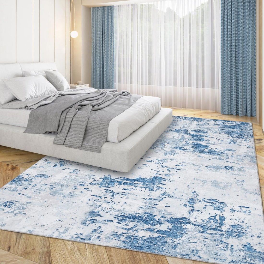 Tappeto lavabile moderno astratto Garvee per soggiorno, camera da letto, ufficio, 200x290 cm, blu