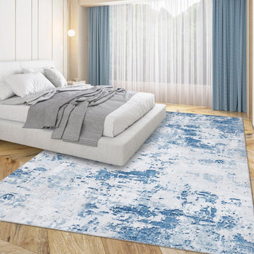 Tappeto moderno astratto Garvee 200x290 cm, lavabile, antiscivolo, a pelo corto, azzurro, per camera da letto, soggiorno, ufficio