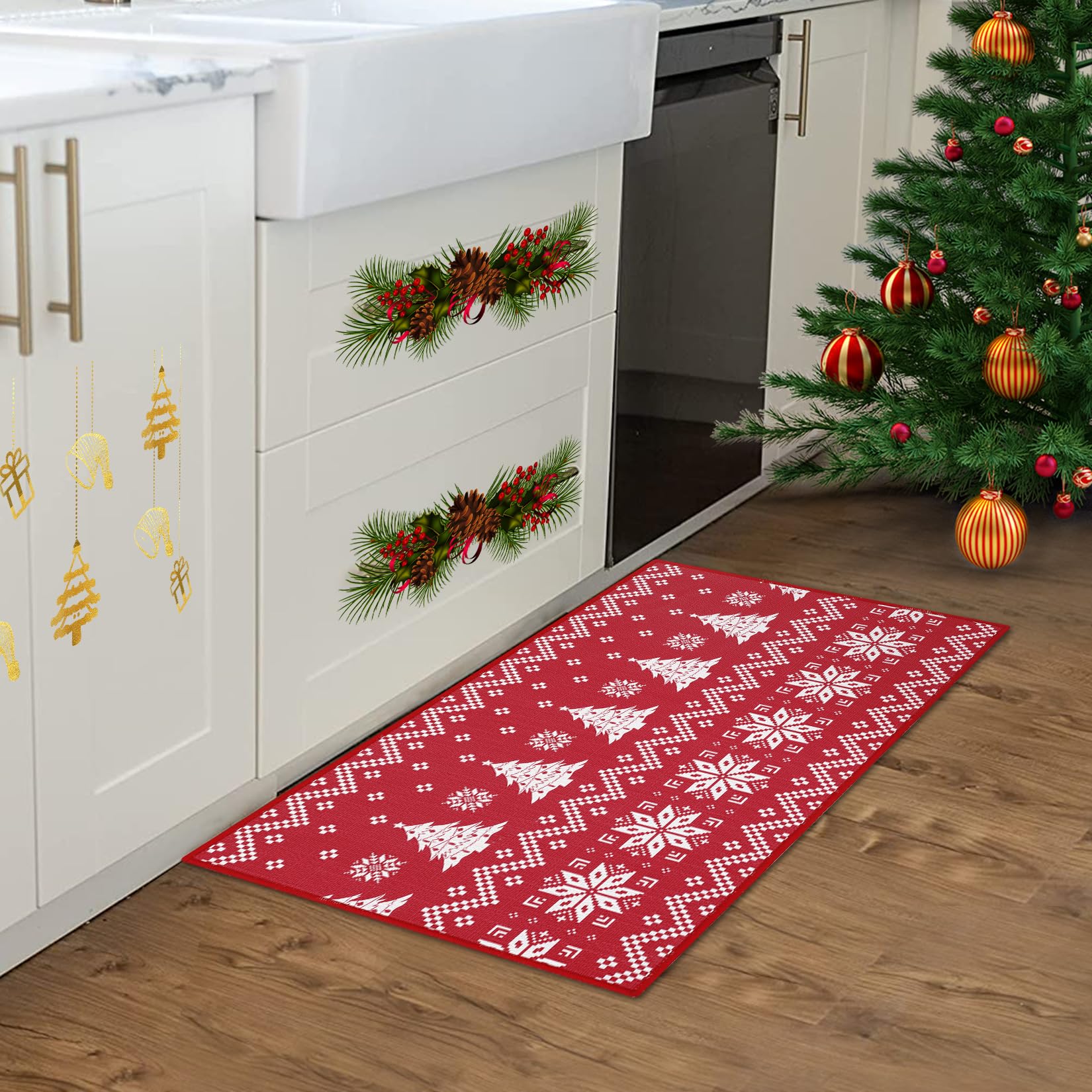 Garvee Zerbino Natalizio 1900gsm Poliestere 100% Grob-Fein Leinengewebe Antiscivolo Lavabile Piccolo 50x80cm per Ingresso e Corridoio