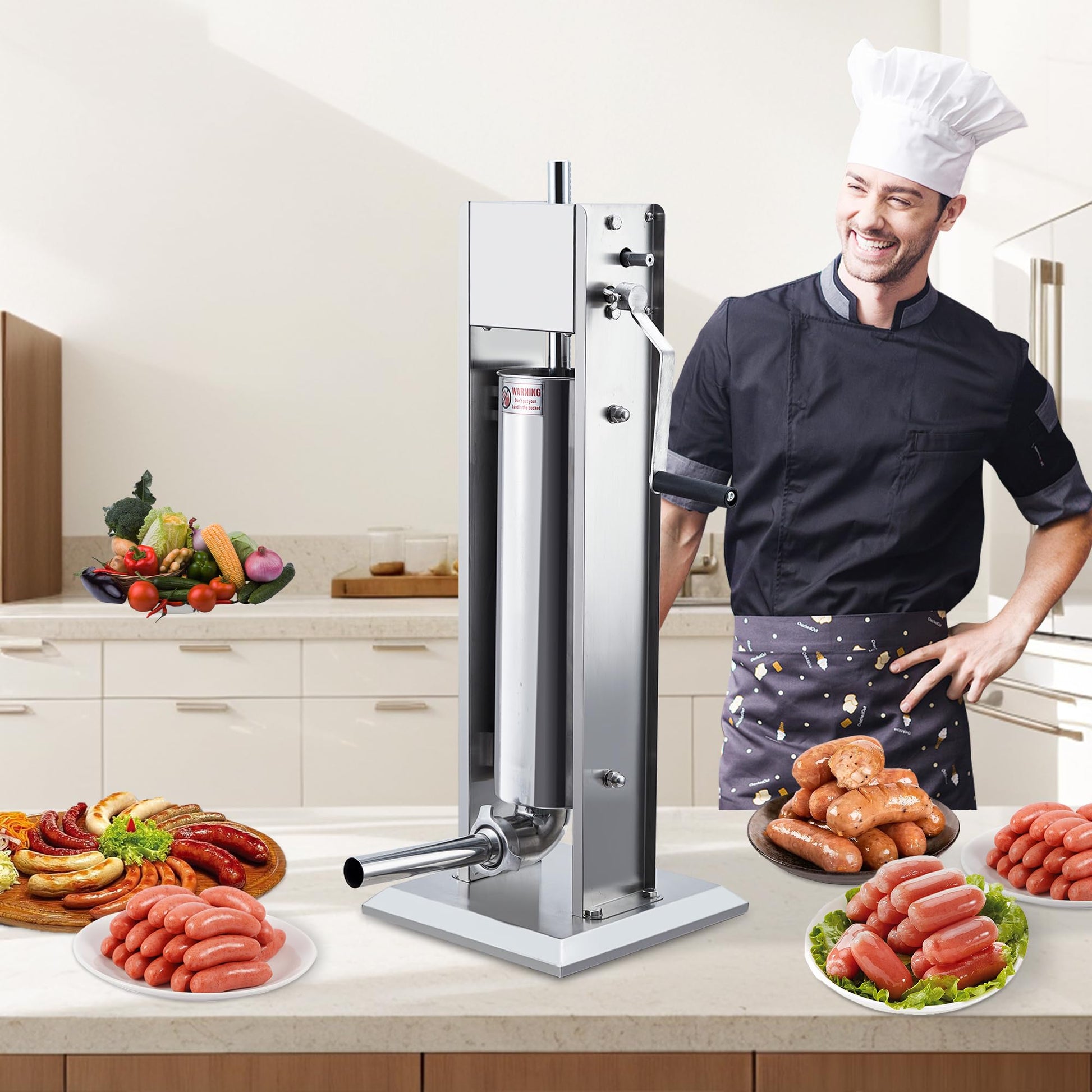 Insaccatrice Manuale Salsicce Garvee 7 Litri Acciaio Inox con 5 Tubi - Perfetta per Casa e Uso Commerciale