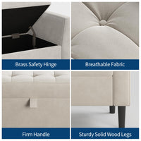 Panca contenitore Garvee da 46,5" con rivestimento in velluto, spazio di archiviazione e gambe in legno per corridoio e camera da letto, beige, imbottita, cerniere di sicurezza