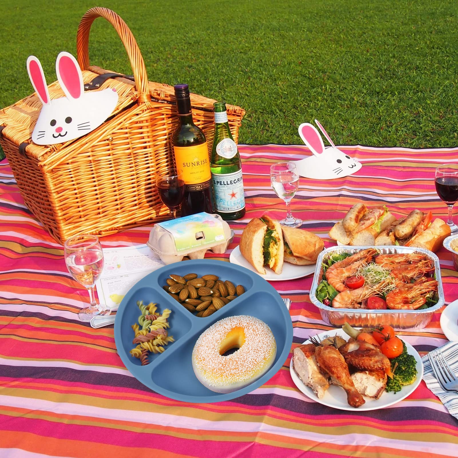 Piatti in silicone Garvee Baby, tovagliette antiscivolo per bambini con ventose, senza BPA, per bambini piccoli, 3 pezzi, blu, verde, grigio