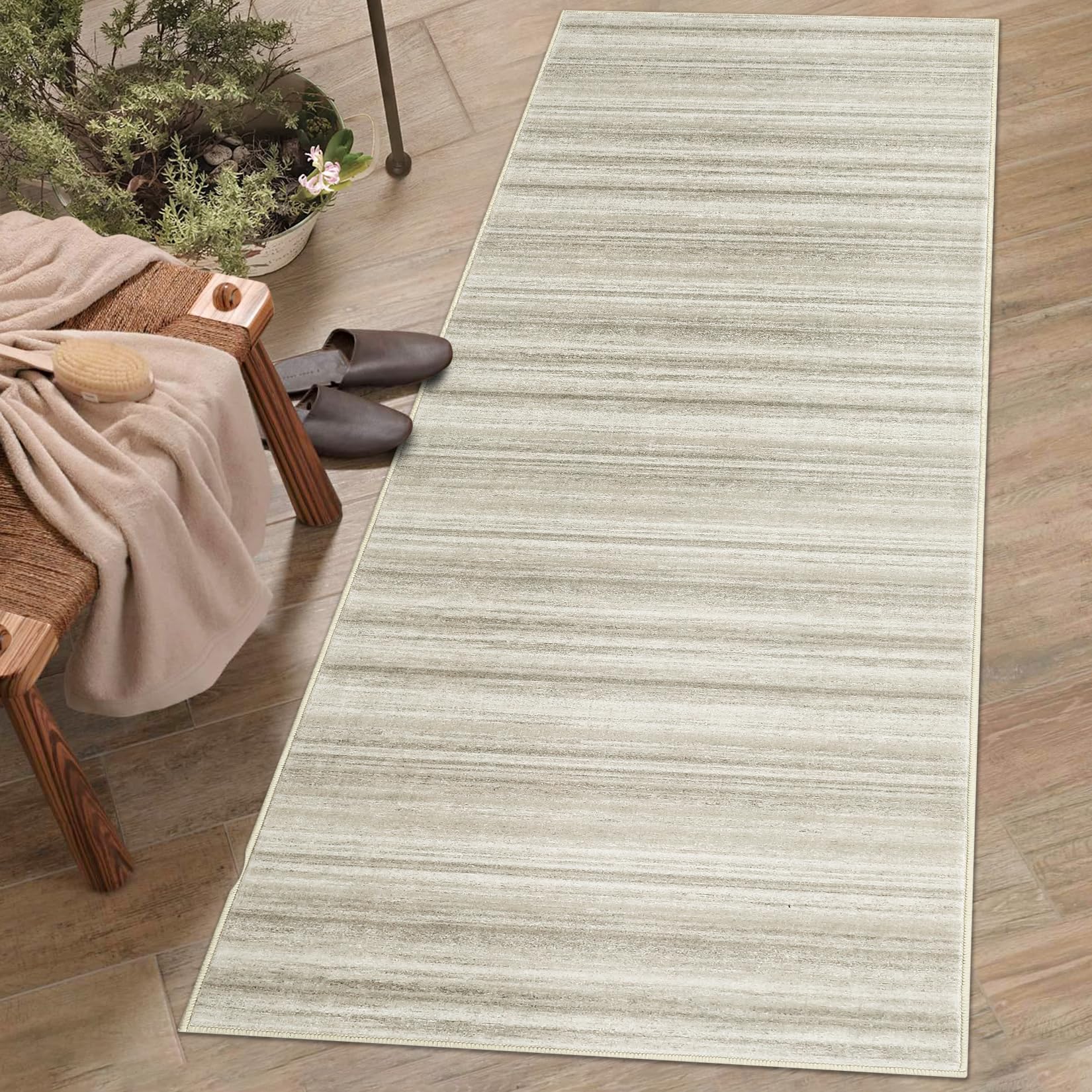Tappeto Garvee 80x150cm antiscivolo lavabile beige per corridoio cucina camera da letto soggiorno