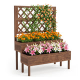 Garvee Letto Da Giardino Rialzato Con Traliccio In Legno Di Abete Naturale, 2 Livelli, Drenaggio Efficiente, Per Balcone E Patio, Marrone, 106.6x57x134.4 cm