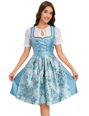 Garvee Dirndl da donna in jacquard, abito tradizionale midi, 3 pezzi, per l'Oktoberfest, blu, taglia 34