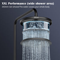 GARVEE Doccia a pioggia senza raccordi – Colonna doccia in acciaio inox nera rotonda 25 cm