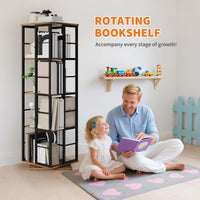 Libreria girevole Garvee, scaffale angolare a 4 ripiani con funzione di rotazione a 360°, struttura in metallo industriale, marrone, soggiorno e ufficio, 54 pollici