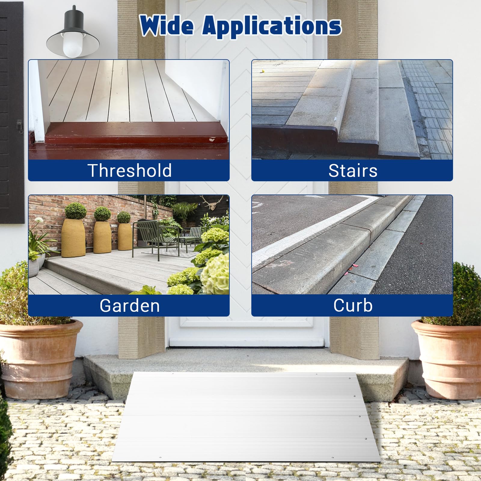 Rampa di soglia in alluminio Garvee – 34" L x 21,3" W x 4" H, capacità di carico di 700 libbre, rampa in 4 pezzi per sedie a rotelle, scooter e bici elettriche