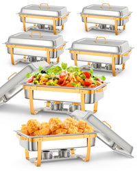 Garvee set da 6 piatti rettangolari da 8 litri per scaldare il buffet, in acciaio inox, oro, per feste e banchetti