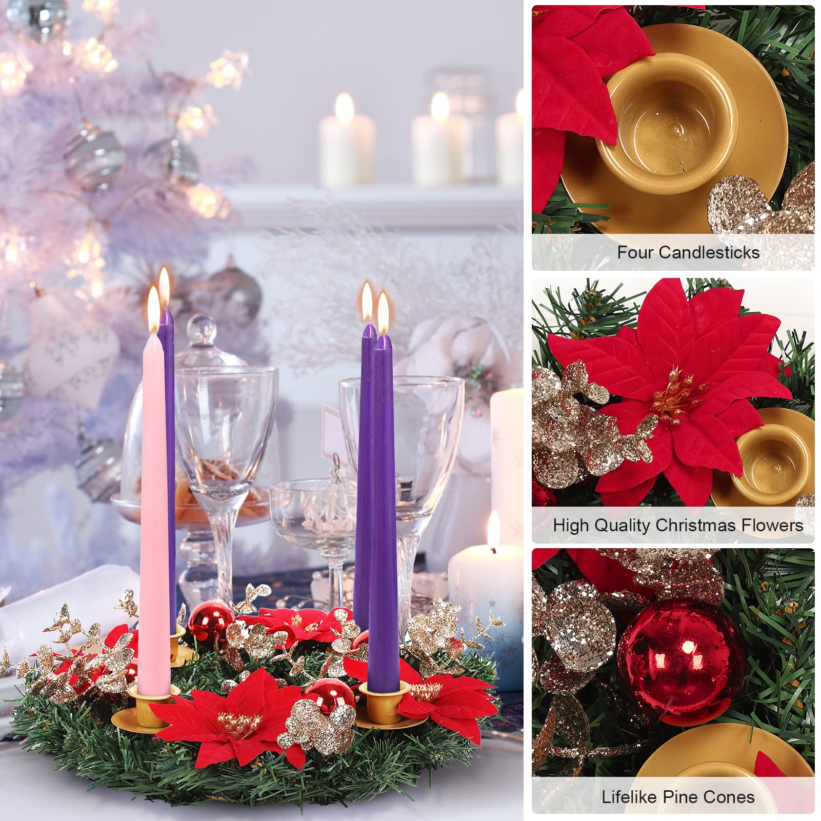 Ghirlanda natalizia Garvee da 13 pollici con portacandele per la decorazione esterna di porte e finestre, rossa