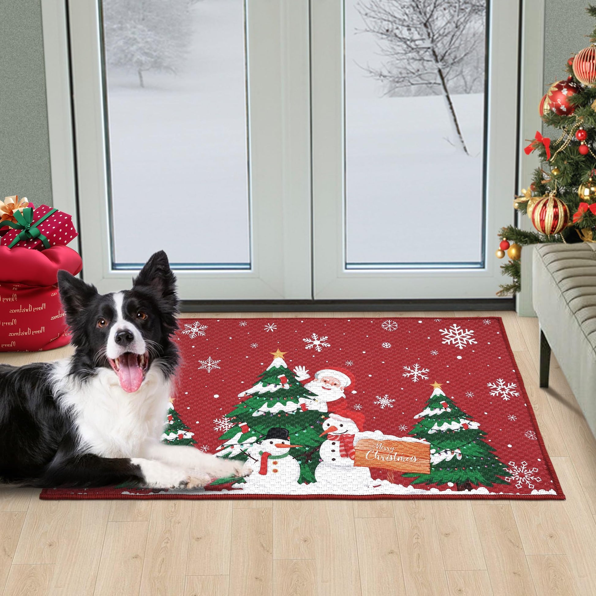 Zerbino natalizio Garvee con motivo di Babbo Natale, antiscivolo, per uso interno ed esterno, 40x80 cm, colore naturale