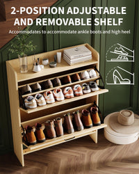 Garvee Scarpiera con 2 cassetti pieghevoli, marrone rustico, per corridoio e ingresso, resistente, salvaspazio, in legno