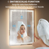 Specchio da bagno Garvee con luce, specchio illuminato 60 x 80 cm, antiappannamento + 3 colori di luce + specchio da bagno a LED dimmerabile, specchio da parete a LED per bagno con interruttore touch