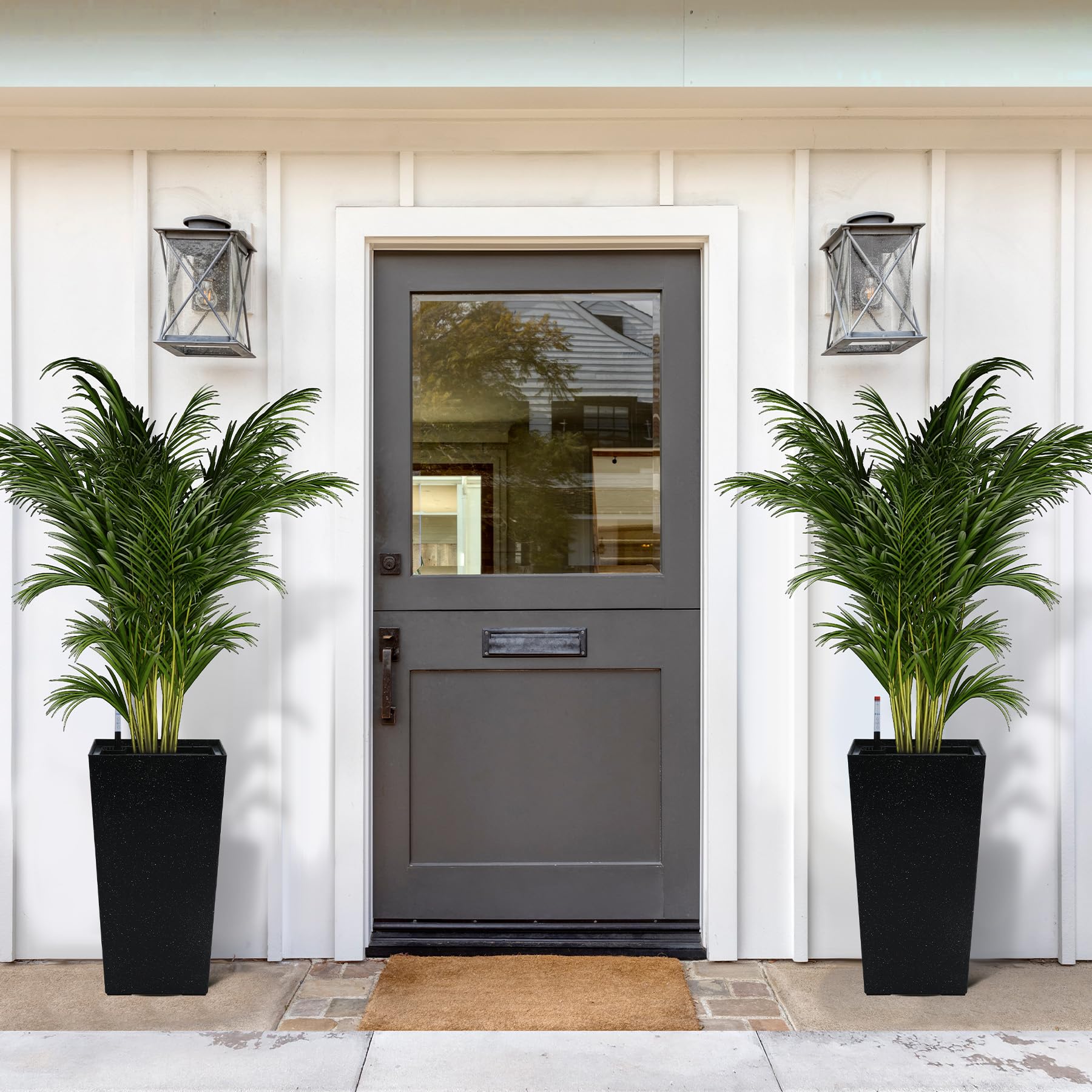 Garvee Set di 2 fioriere alte 57.15 cm con irrigazione automatica e monitor del livello dell'acqua per balcone e terrazza, pois bianchi e neri, plastica resistente alle intemperie